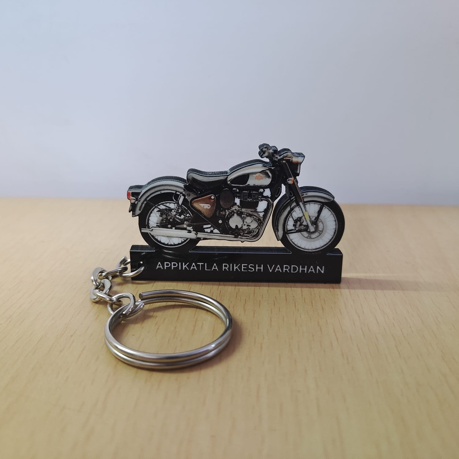 Personalized RE Classic 350 Chrome Bronze Wooden Keychain
