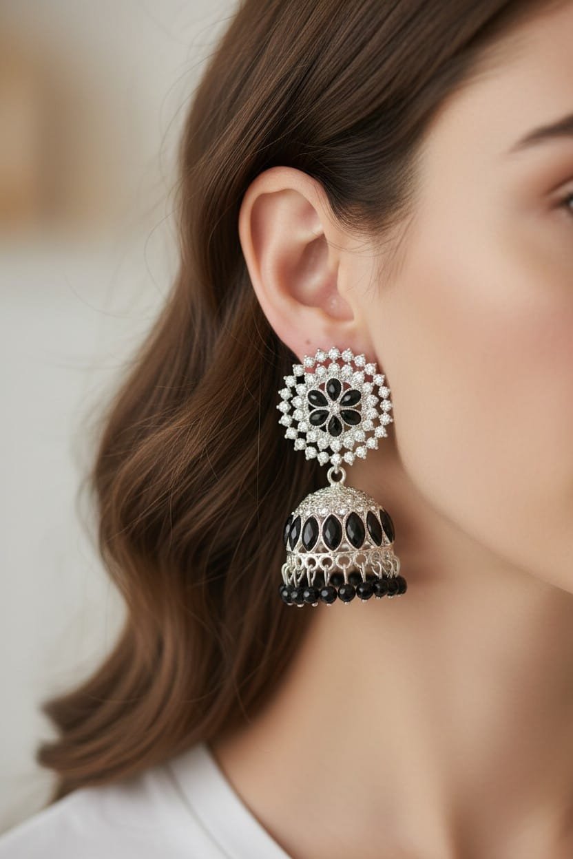 No. 1 black stone jhumkas - Image 2